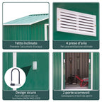Garden Shed Tool Shed in Sheet Metal with Sliding Doors, 213x130x185cm, Green - Borge' Group Limited
