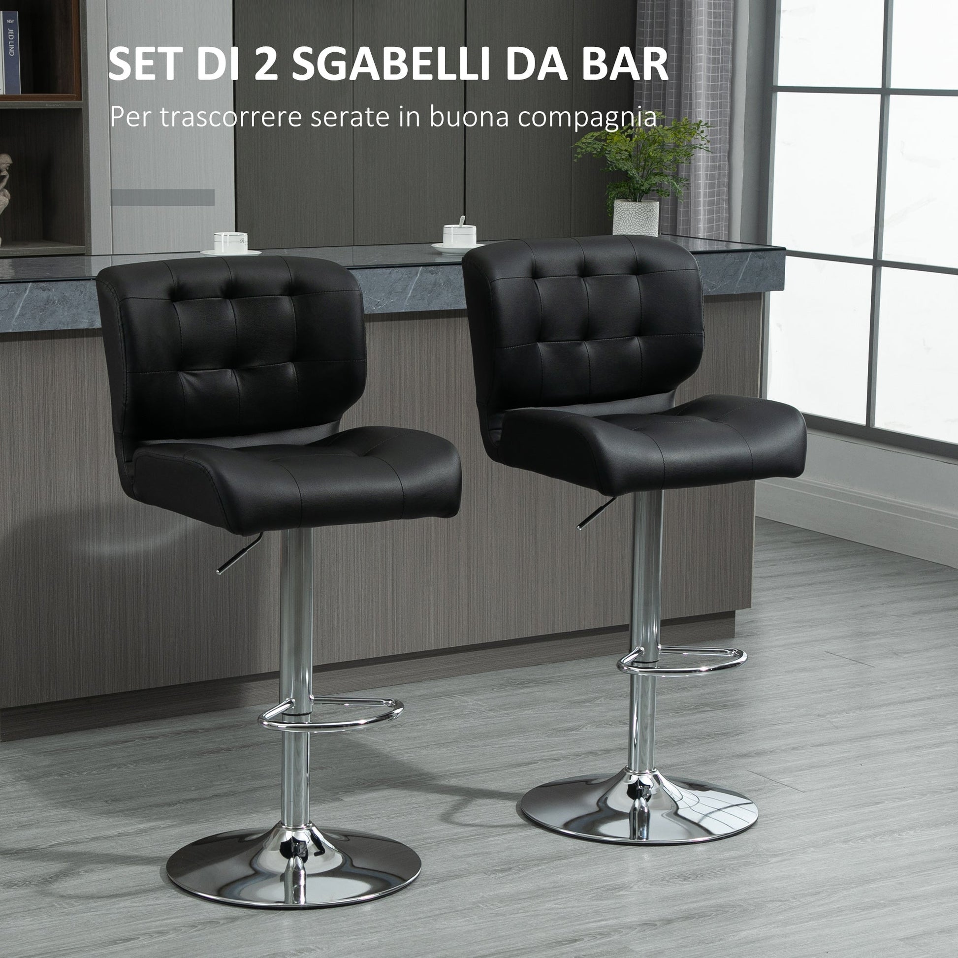 Set 2 swivel bar stools padded with adjustable height similar - black - Borgè