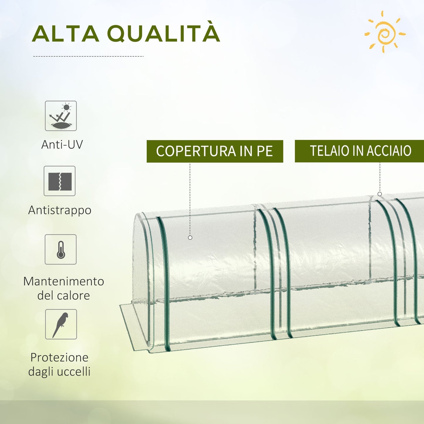 Outsunny Transparent PVC and Steel Tunnel Greenhouse with Hinged Doors, 295x100x80 cm - Borgè