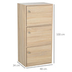 Multiuse cabinet with 3 wooden shelves and 3 doors for home or office 48 x 34 x 100cm - Borgè