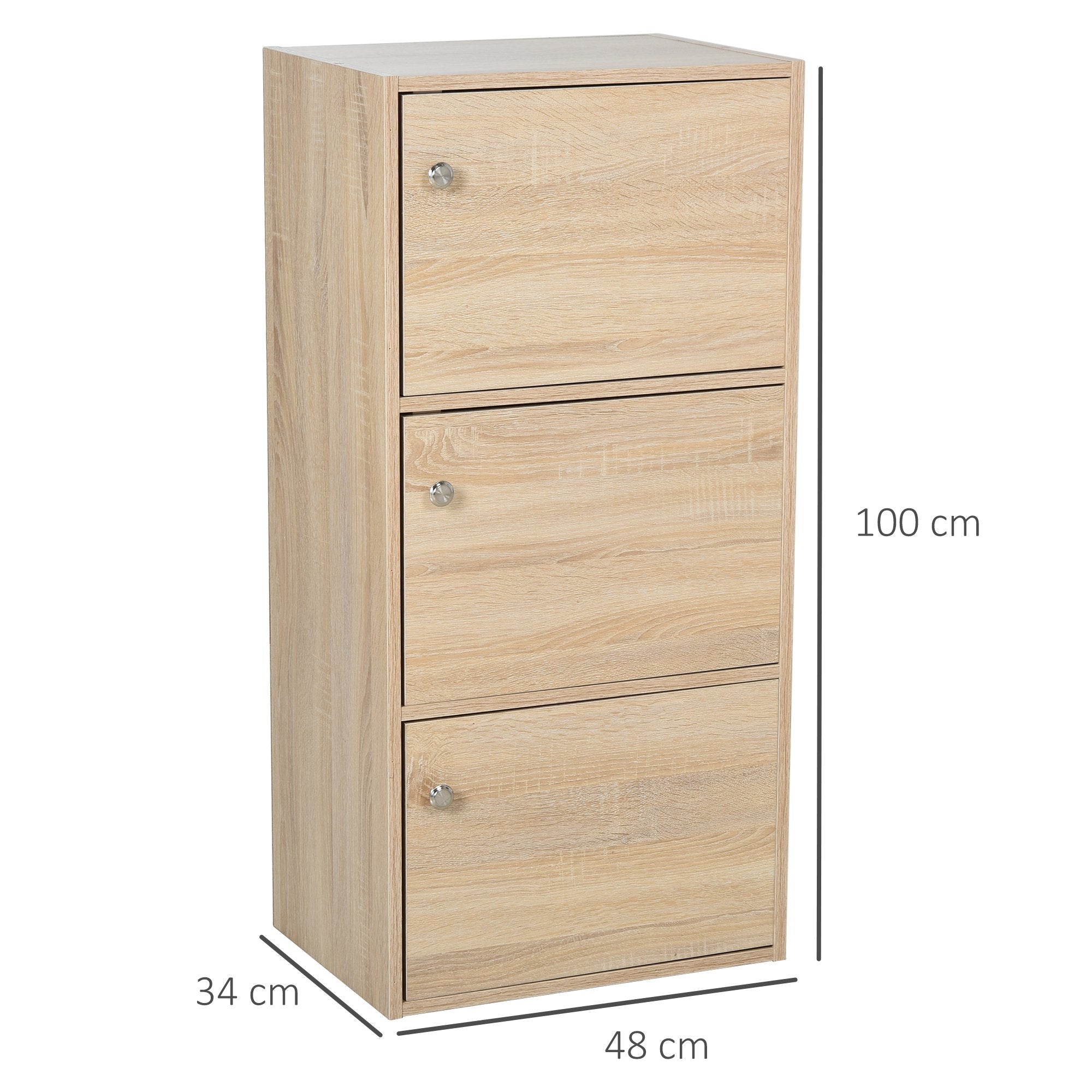 Multiuse cabinet with 3 wooden shelves and 3 doors for home or office 48 x 34 x 100cm - Borgè