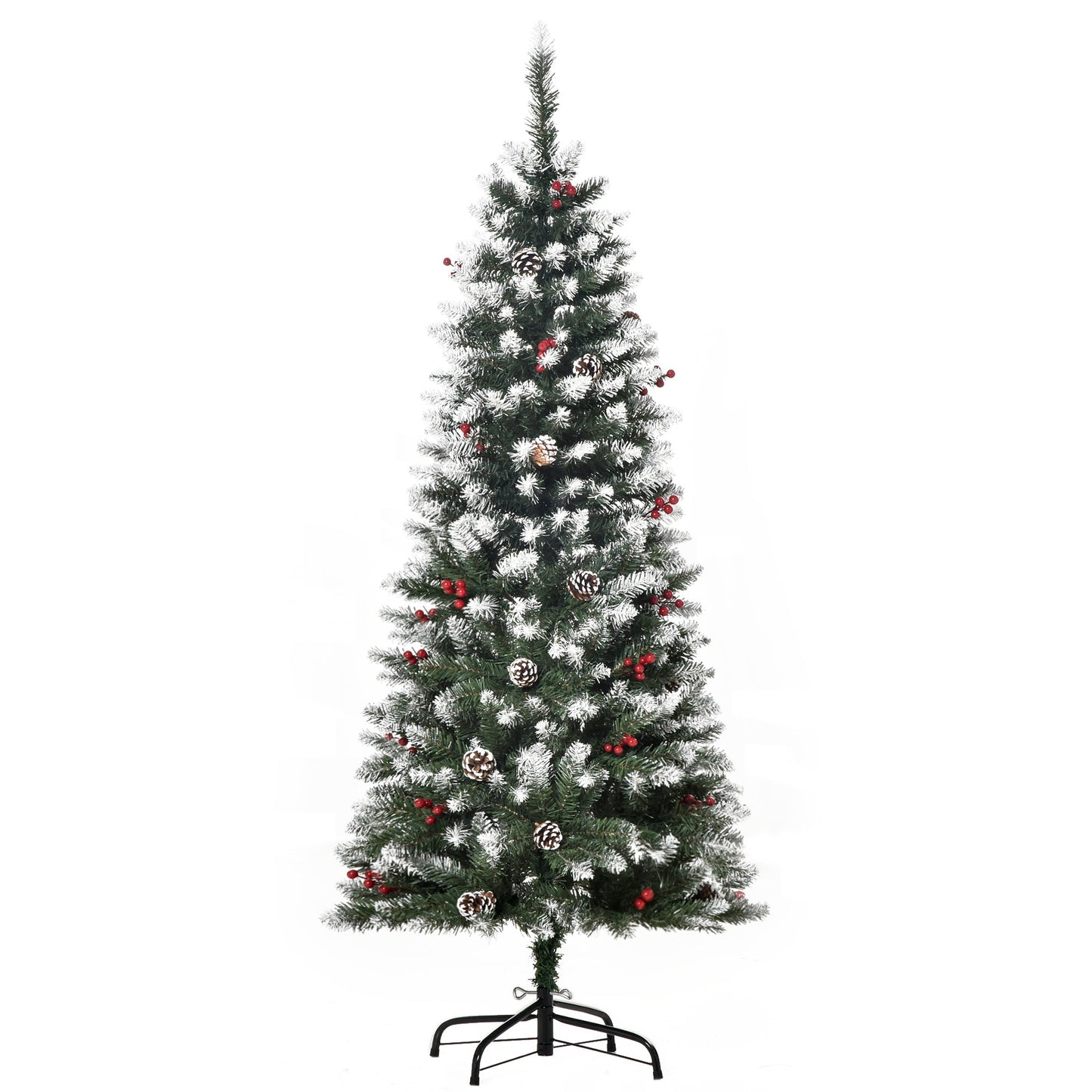 artificial snowy Christmas tree with white pine cones removable folding 150cm - white/green - Borgè