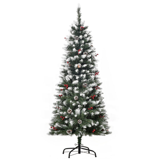 artificial snowy Christmas tree with white pine cones removable folding 150cm - white/green - Borgè