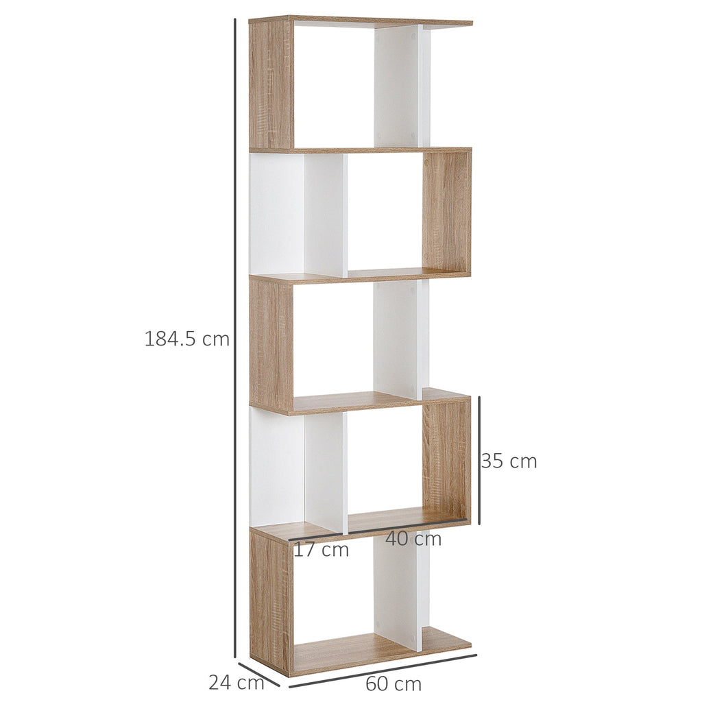 Homdom Modern Wall Library 5 Black Wooden Woodlings, 60x24x184.5cm - Borgè