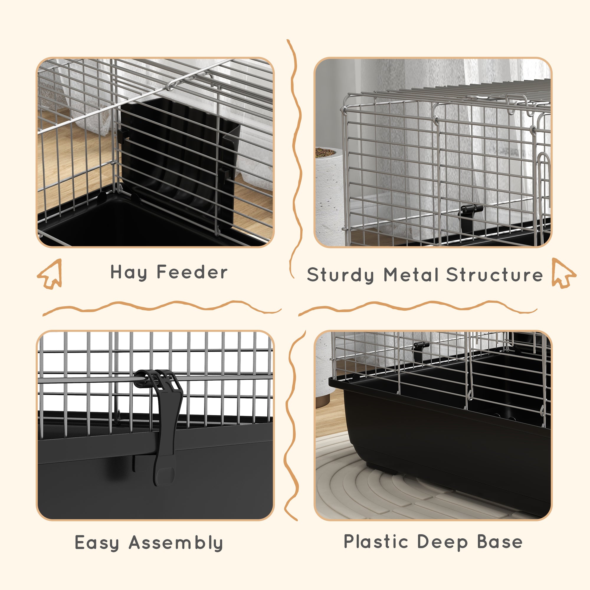 Pawhut cage for 2 doors rabbits with removable tray, in metal and plastic PP, 100x55x41 cm, black and silver - Borgè