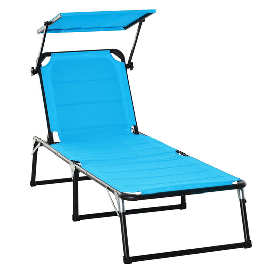 Outsunny folding outdoor deck chair with roof and rubber -up cover, garden sunbathing with adjustable backrest 66x164x81cm blue - Borgè