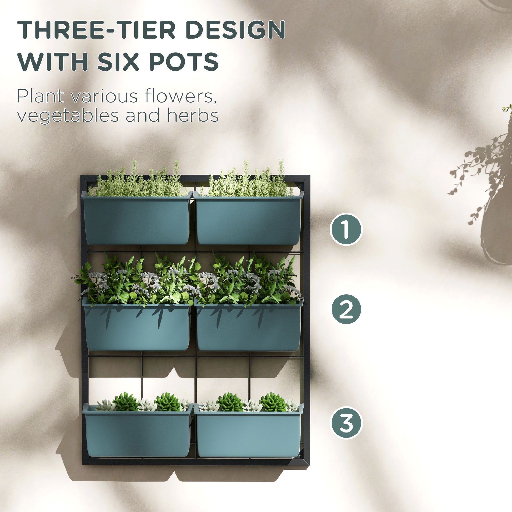 3 -level vertical garden outsunny with 6 steel and plastic vessels, 52x14x66cm, dark green - Borgè