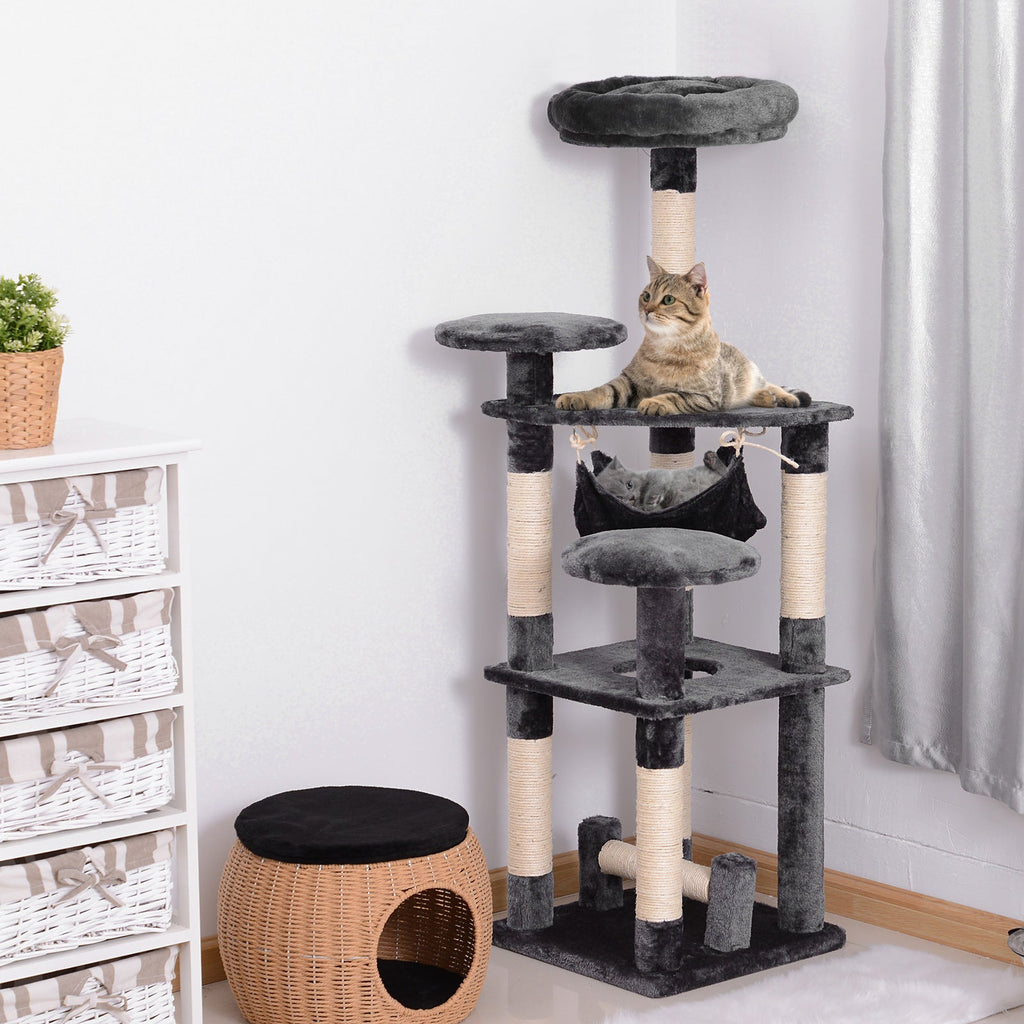 4-Tier Cat Tree with Hammock, Natural Sisal Plush Platforms, 132cm Height, Grey 4.8 (25) - Borge' Group Limited