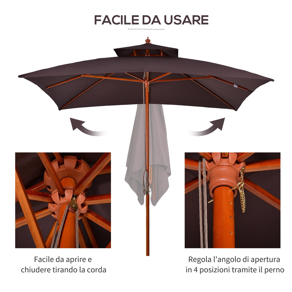 3x3 m Garden and Terrace Umbrella with 8 Ribs and 2-Tier Parasol Cover, Brown - Borge' Group Limited