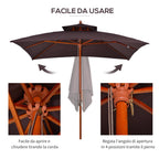 3x3 m Garden and Terrace Umbrella with 8 Ribs and 2-Tier Parasol Cover, Brown - Borge' Group Limited