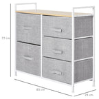 chest of drawers with 5 folding and removable drawers in Grey fabric - Borgè