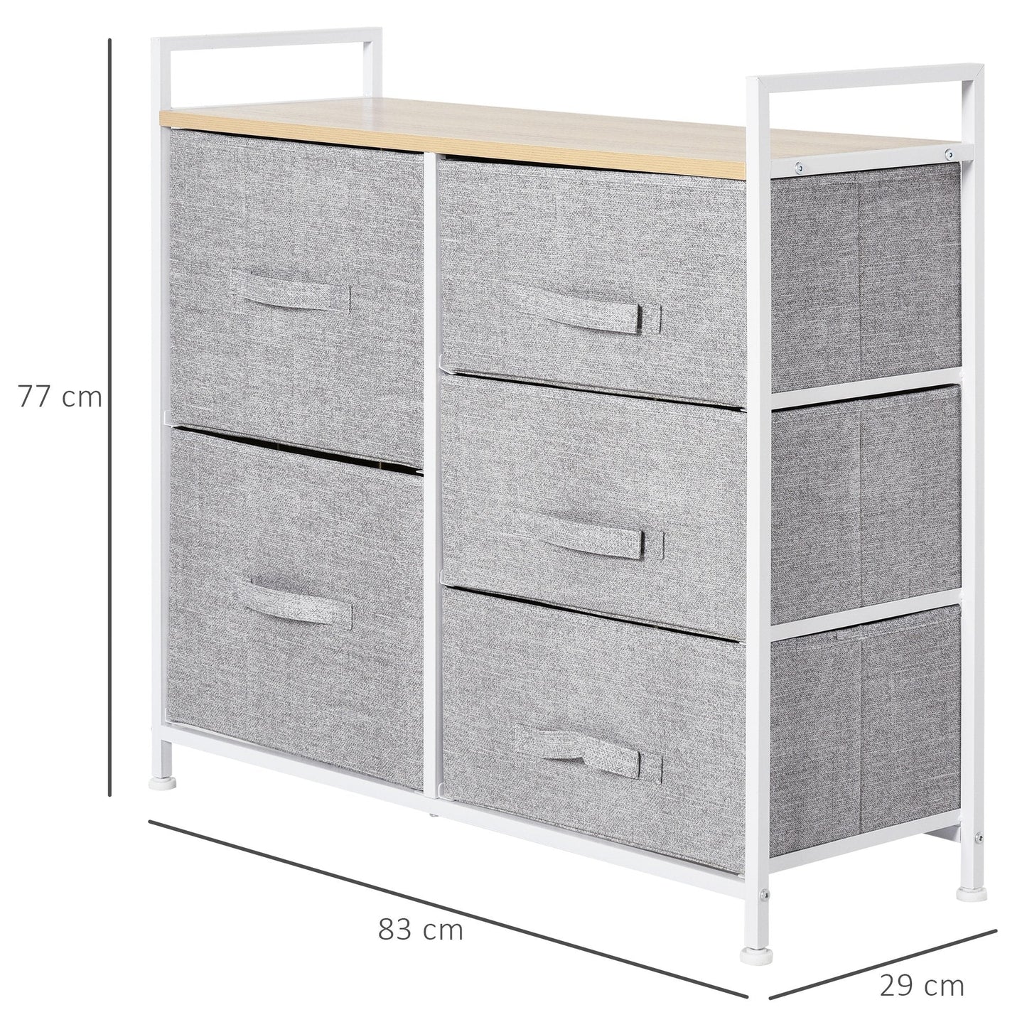 chest of drawers with 5 folding and removable drawers in Grey fabric - Borgè