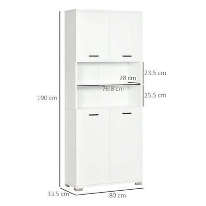 Kleankin Bathroom Cabinet in white chipboard with 2 cabinets with doors and 2 open shelves, 80x33.5x190 cm - Borgè