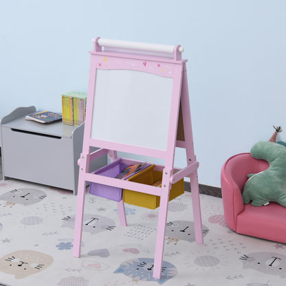 Lavagnetta with Kids stand 3 in 1 and with roller paper sheets pink wooden - Borgè