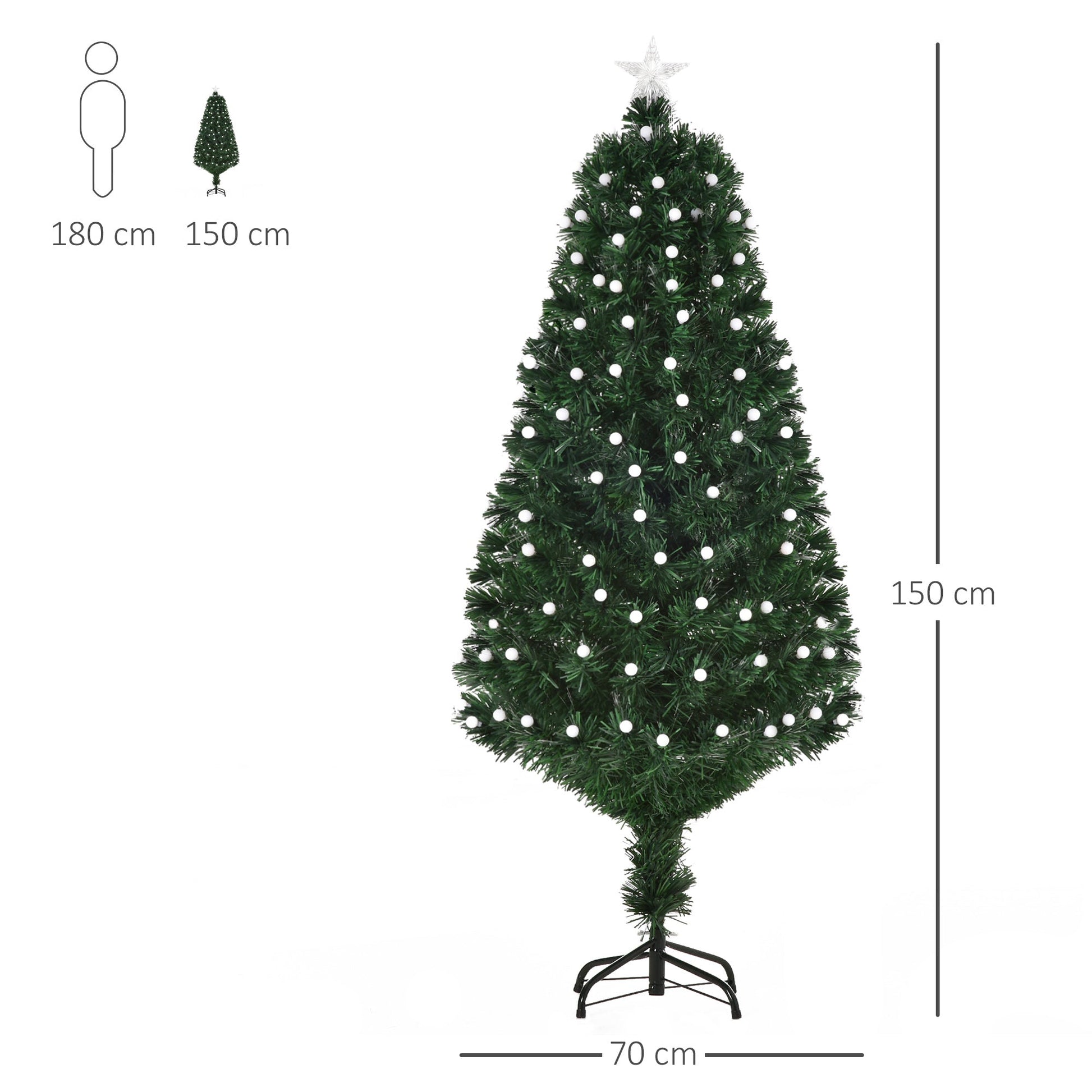 Artificial Christmas tree with LED lights and optical fibers and Folding Metal Base 150cm - Green - Borgè