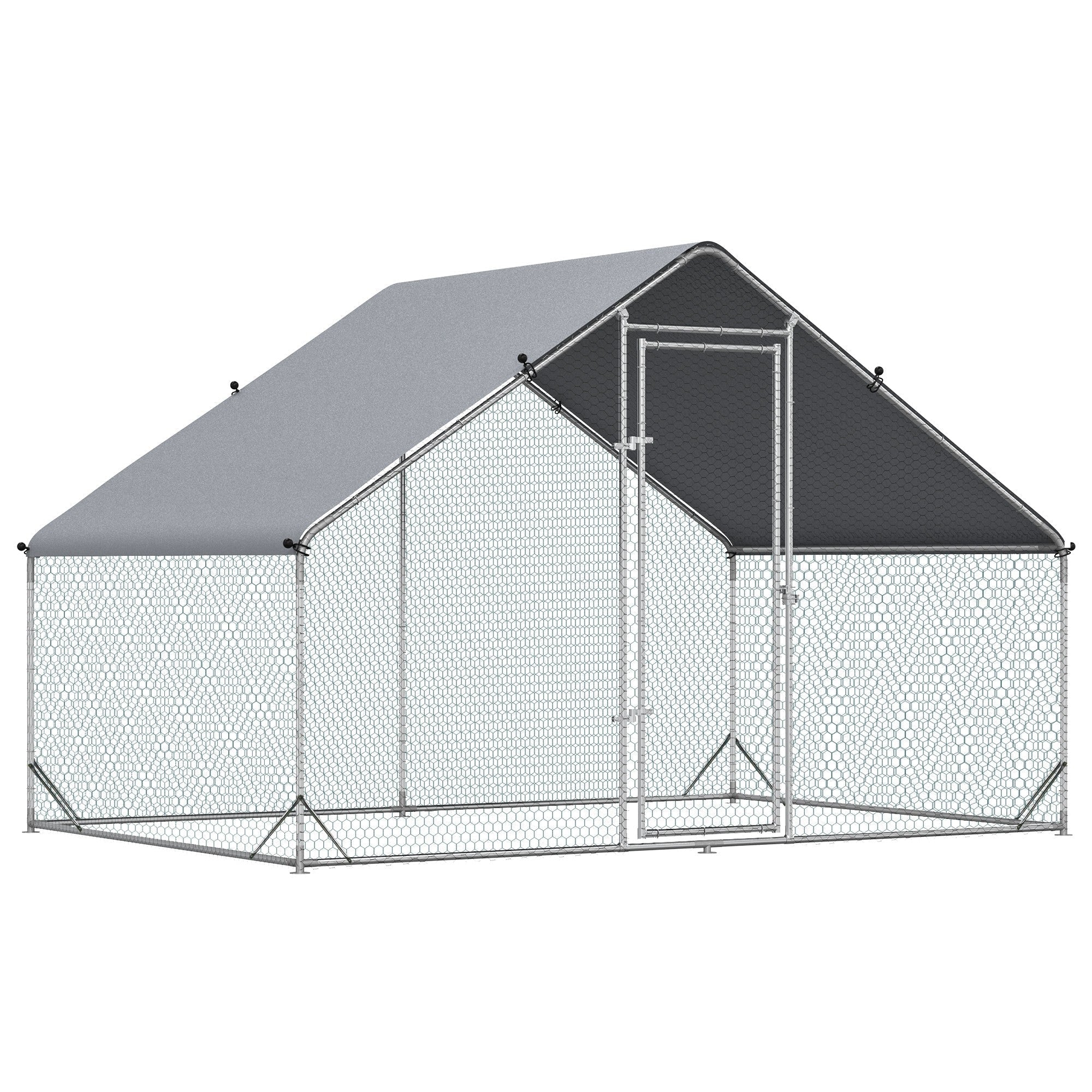 Garden chicken coop with galvanized frame, waterproof coverage and hexagonal network, 3x2x2m, silver - Borge' Group Limited