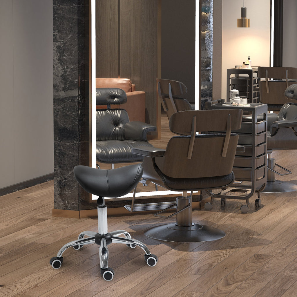 Homcom work stool in saddle with wheels and adjustable height for hairdresser shops and tattoo, 52x53x49-61cm black - Borgè