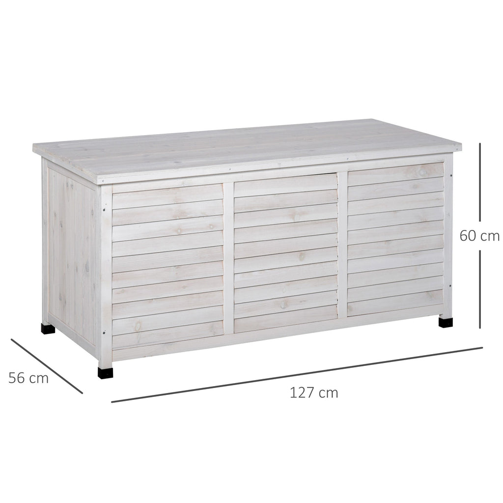 Fir Wood Storage Bench, Outdoor Chest with Non-Slip Feet 127x56x60cm, White - Borge' Group Limited