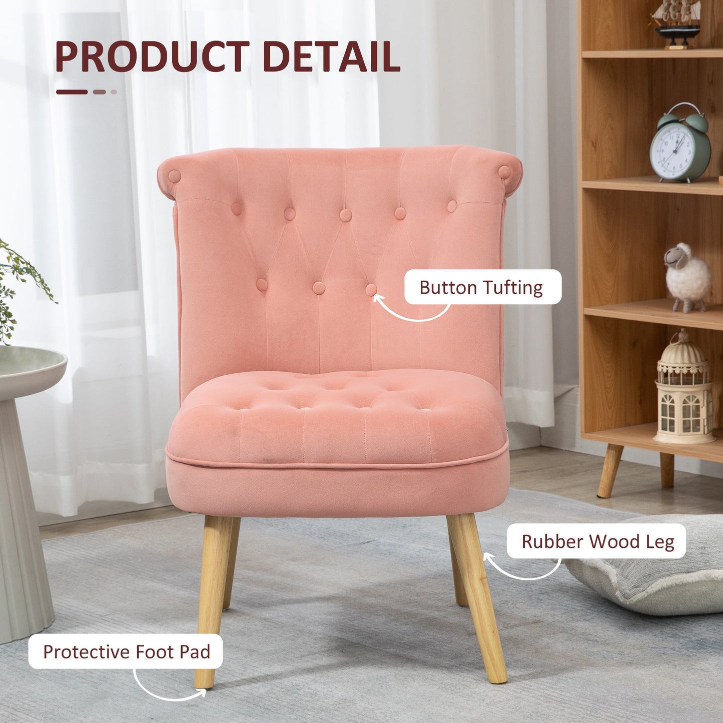 Modern chair for living room and dining room with padded seat and velvety fabric, 60x66x79 cm, pink - Borgè