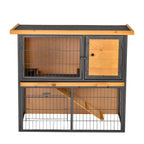 Rabbit Cage with Ramp and Open Area, 2-Tier Wooden and Metal Rabbit Hutch, Light Yellow, 89.5x45x81cm - Borge' Group Limited