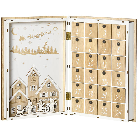 Calendar Advent of Wooden Christmas -shaped Christmas with Christmas themes, 22x7x32 cm, white and wooden - Borgè