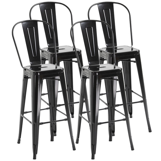 Set 4 Metal Stools in Black Industrial Design with stackable footrest 44 x 49 x 116 cm - Borgè