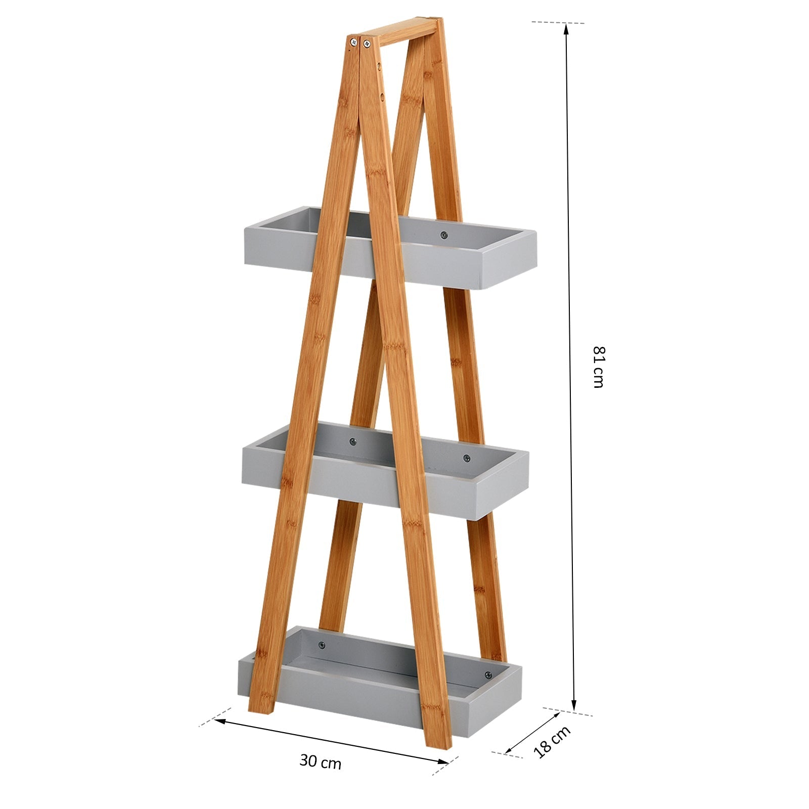 Kleankin Bathroom shelf in MDF and bamboo with 3 Grey shelves 30x18x81cm - Borgè