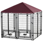Pawhut Outdoor dog fence with lock, 2 swivel bowls and removable coverage, black and red - Borgè