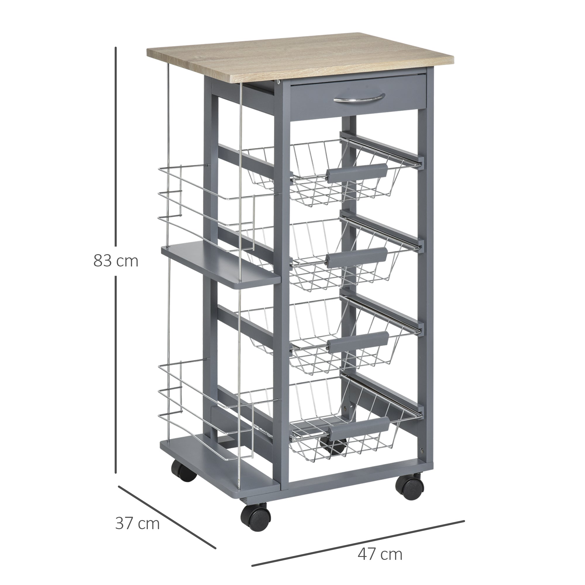 kitchen trolley in dark Grey with 1 drawer and 4 metal baskets - Borgè