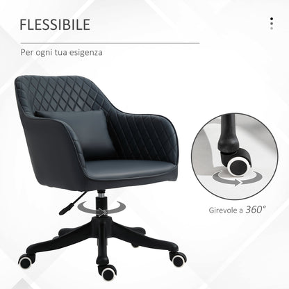 Ergonomic and Adjustable Office Chair in Dark Grey Faux Leather with 2 Points, Lumbar Massage Cushion, 57x70x78-86cm - Borgè