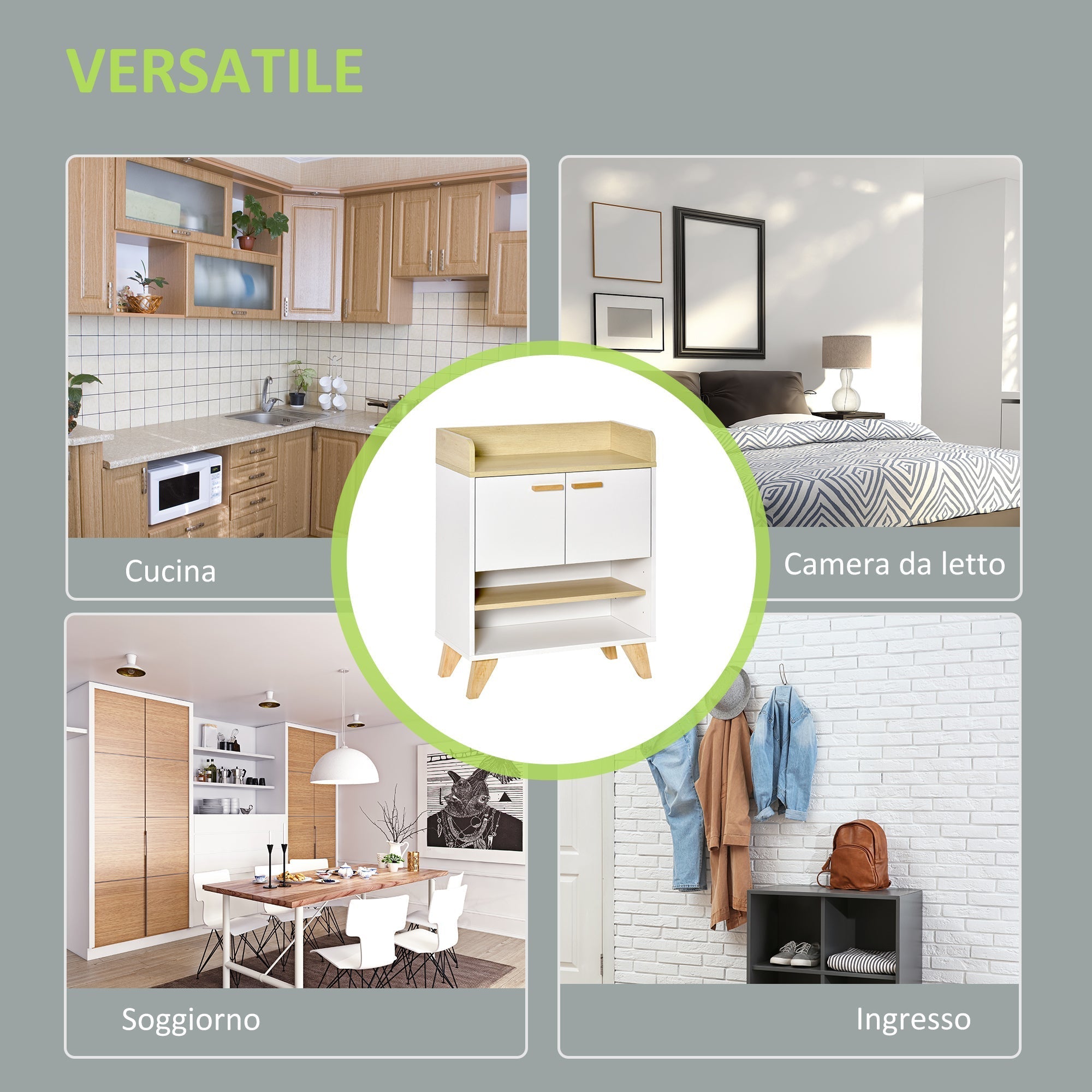 Multiuse cabinet with locker and open shelves, living room for living room, kitchen, white wood office, 60x30x78cm - Borgè