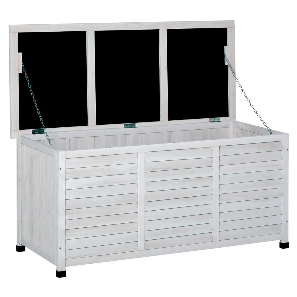 Fir Wood Storage Bench, Outdoor Chest with Non-Slip Feet 127x56x60cm, White - Borge' Group Limited