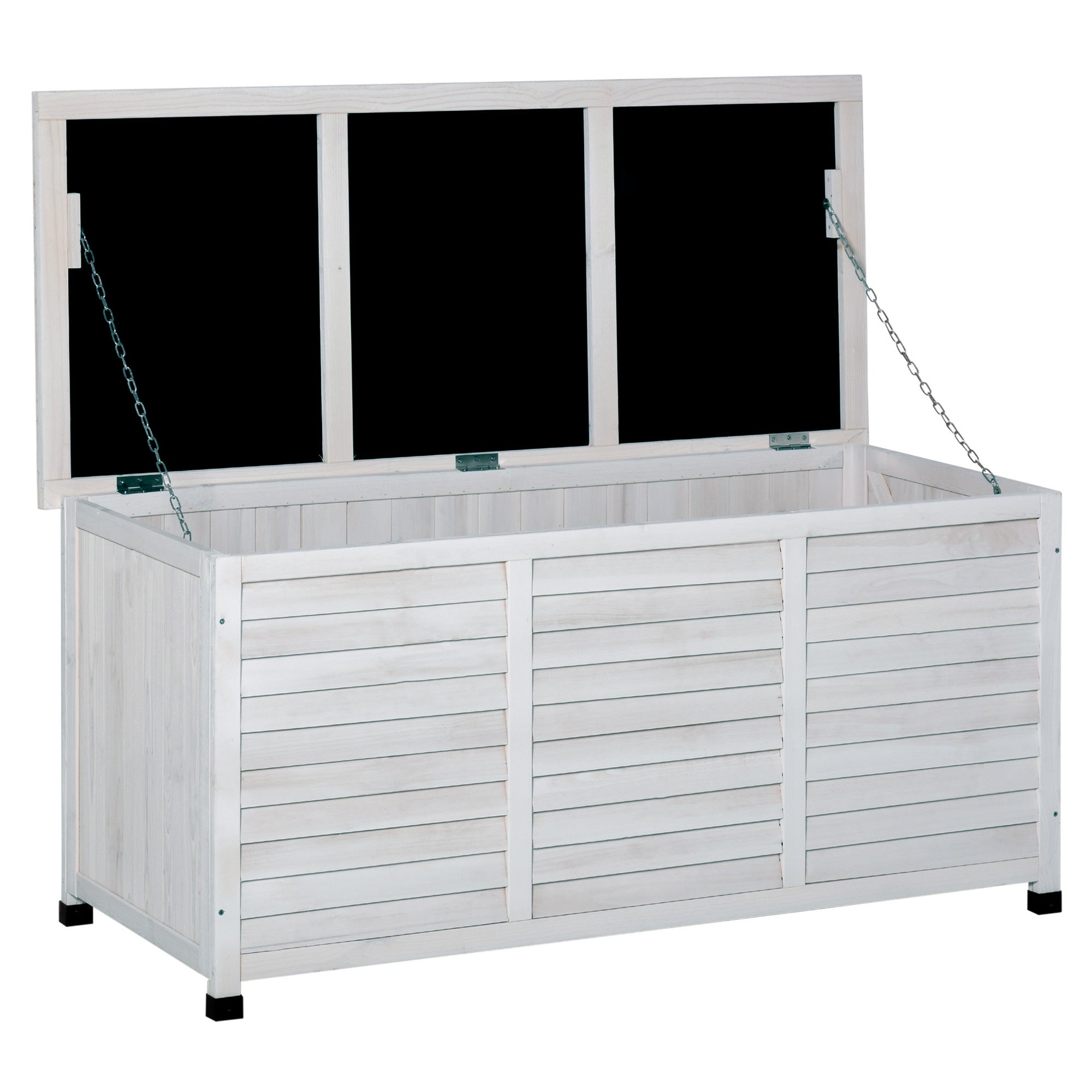 Fir Wood Storage Bench, Outdoor Chest with Non-Slip Feet 127x56x60cm, White - Borge' Group Limited