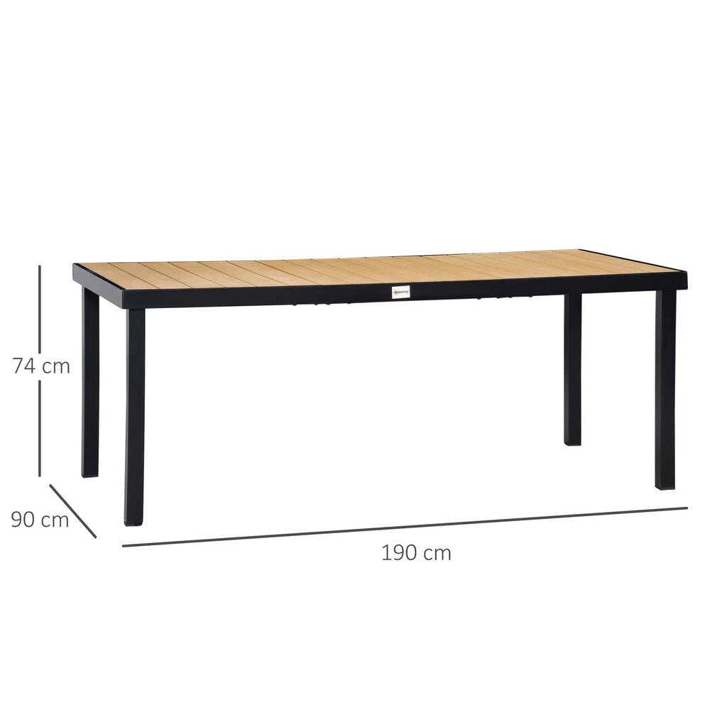 8-Person Aluminum Garden Table, Plastic Outdoor Table for Terrace and Balcony, Black and Wood Color - Borge' Group Limited