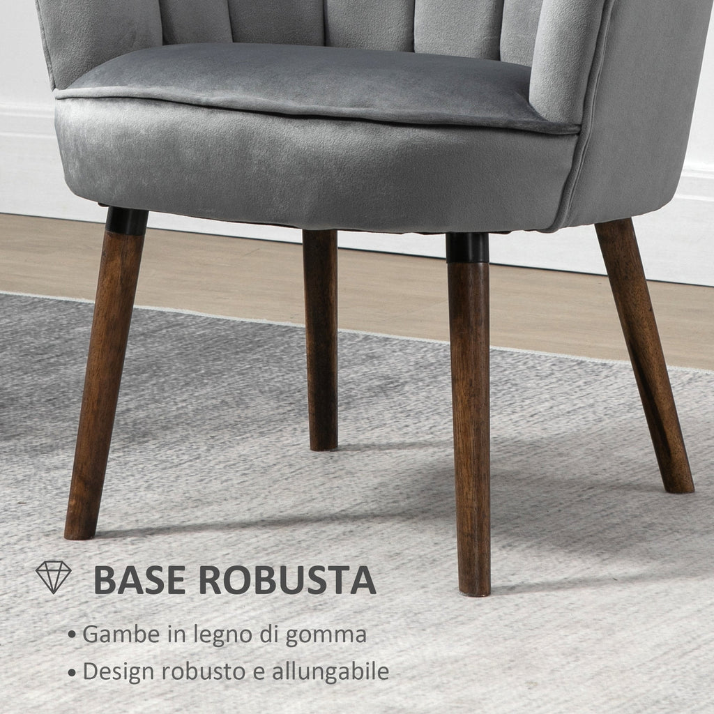 GREYISH | Shell Armchair in Grey Velvet | 66x72x79cm - Borgè