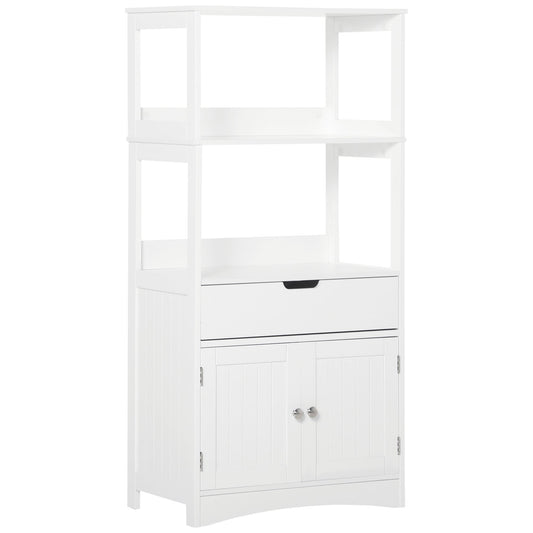 Kleankin Bathroom cabinet with shelves, locker and drawer in wood, white, 60x33x122.5cm - Borgè