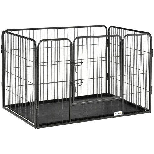 Pawhut box for dogs metal fence for animals with 4 panels, door with double block and tray on the bottom, 109x74x71cm, Grey - Borgè