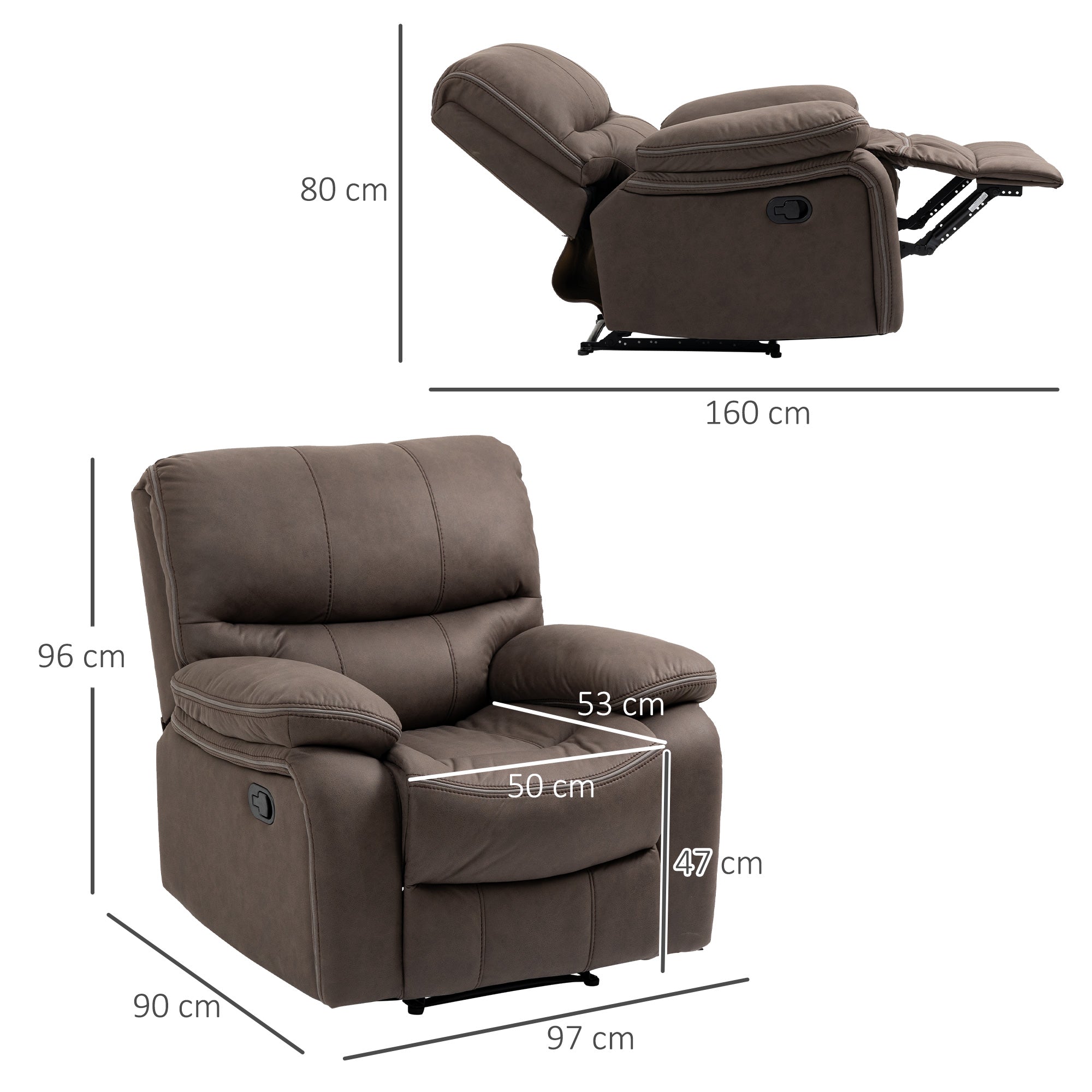 Relax armchair with manual reclination and footrests, 97x99x96cm, brown - Borgè
