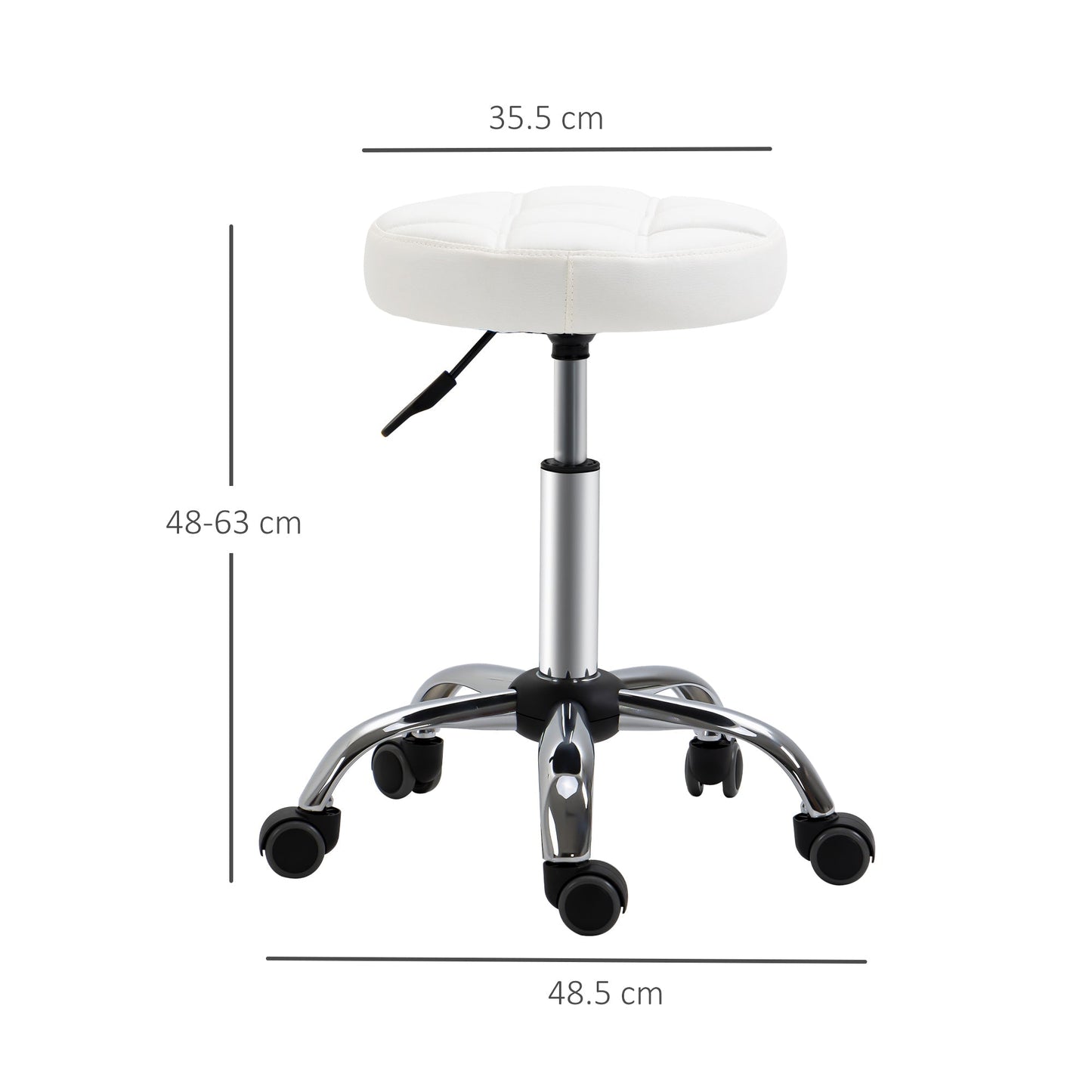 White Beauty | Tattoo Round Swivel Stool with Wheels, Adjustable Height and Eco Leather Cover, Black - Borgè