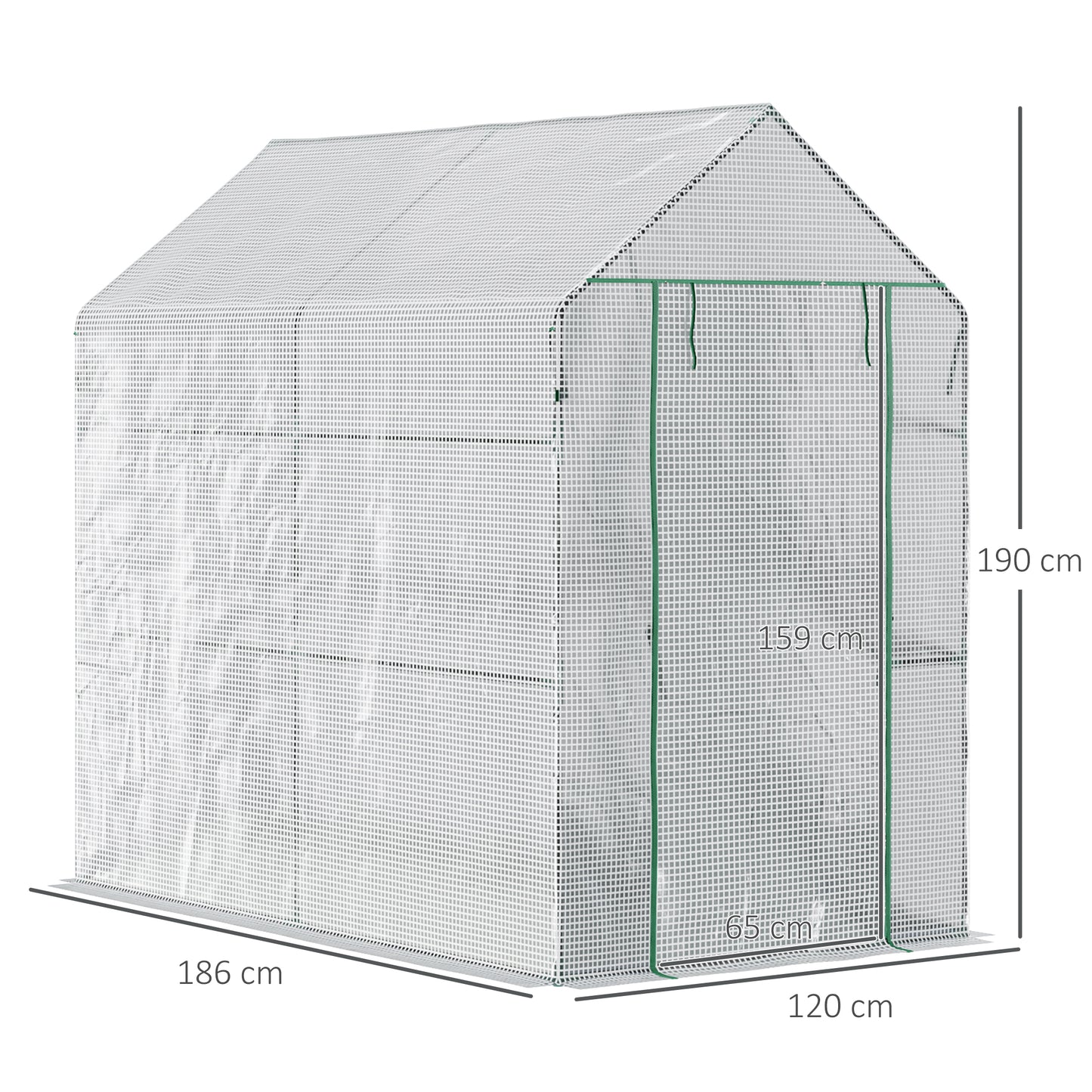 Outsunny greenhouse with house with pear cover, zipper door and 4 shelves, 186x120x190cm, white - Borgè