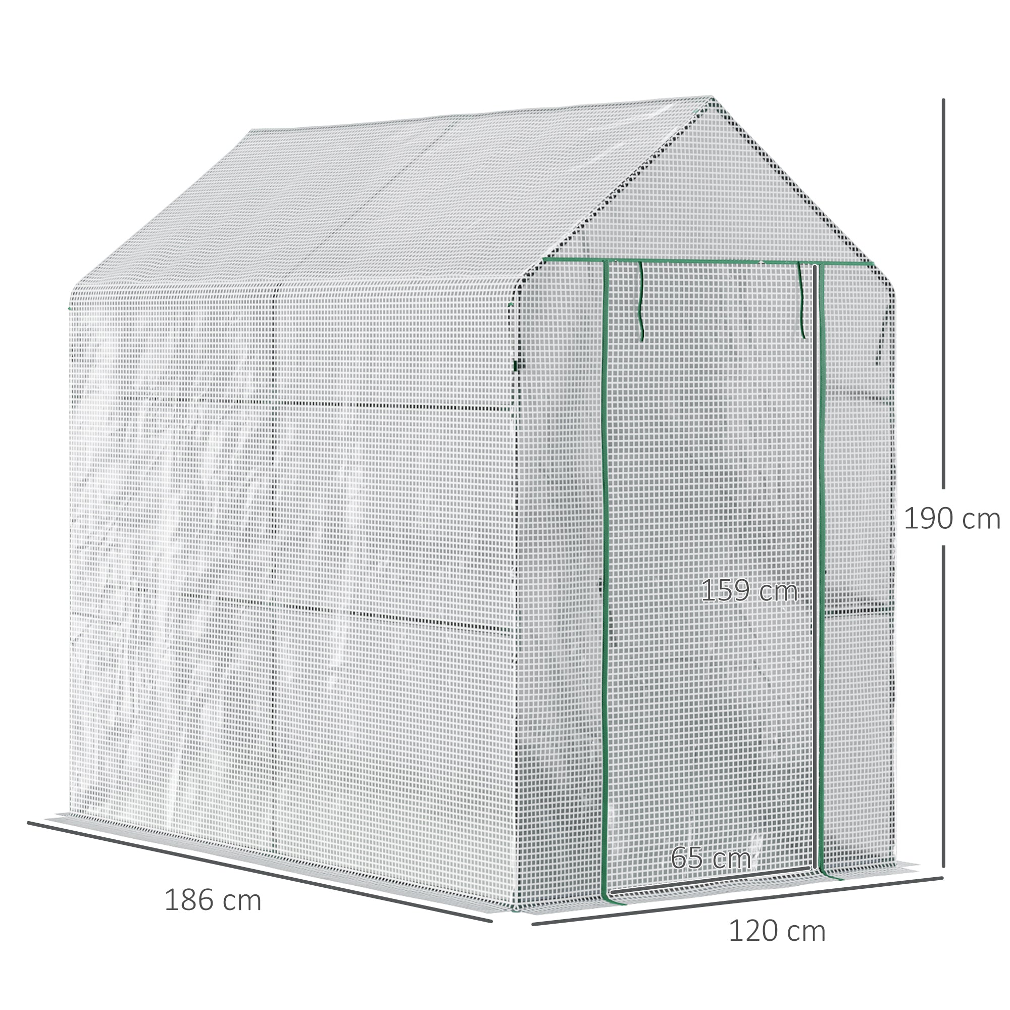 Outsunny greenhouse with house with pear cover, zipper door and 4 shelves, 186x120x190cm, white - Borgè