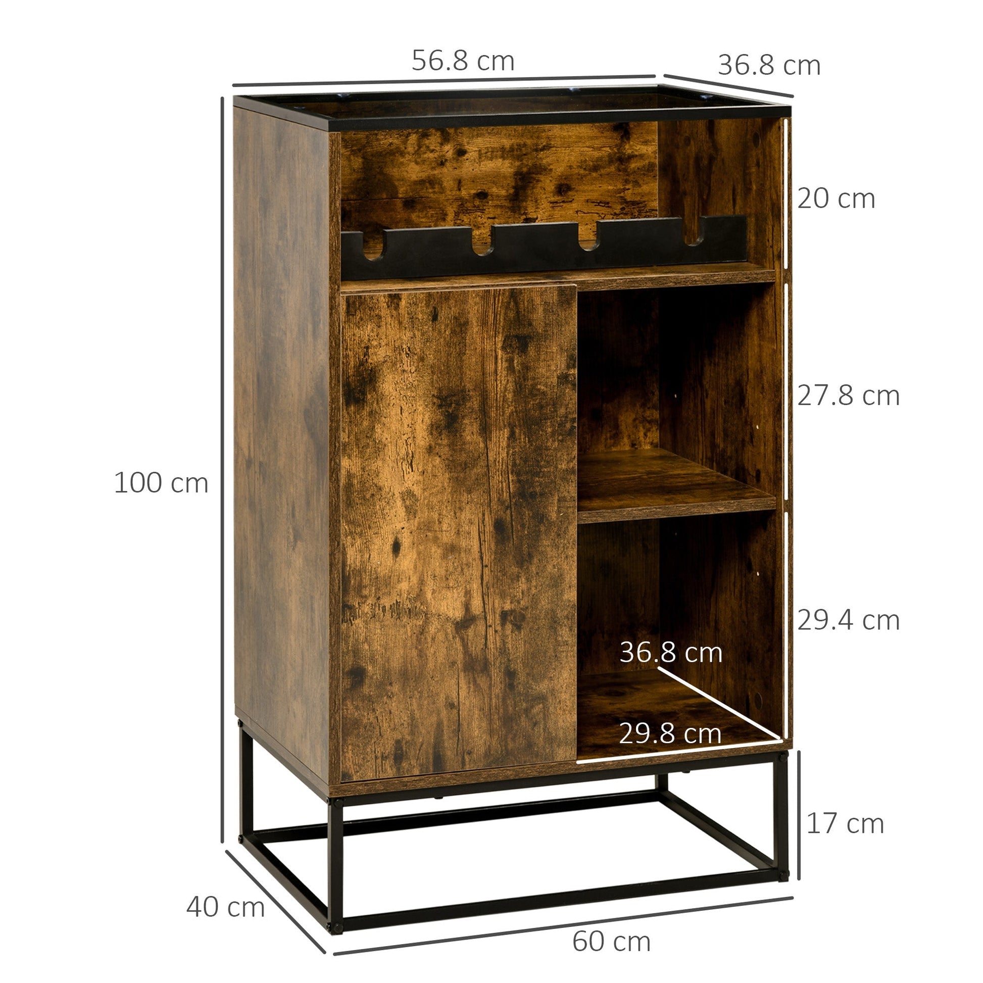 Multiuse Mobile with Portabottili, open rooms and industrial style cabinet, 60x40x100cm, brown - Borgè