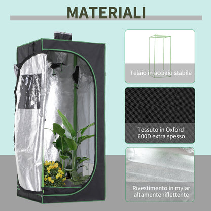 Outsunny Hydroponic Grow Tent Mylar Oxford 600D Reflect Light Grow Box Grow Tent 60x60x140cm - Borgè