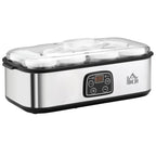 Electric Yogurt Maker with 8 Jars Included, Timer 1-48 Hours and Adjustable Temperature 20-50°C, 36x18.8x14cm, Silver - Borgè