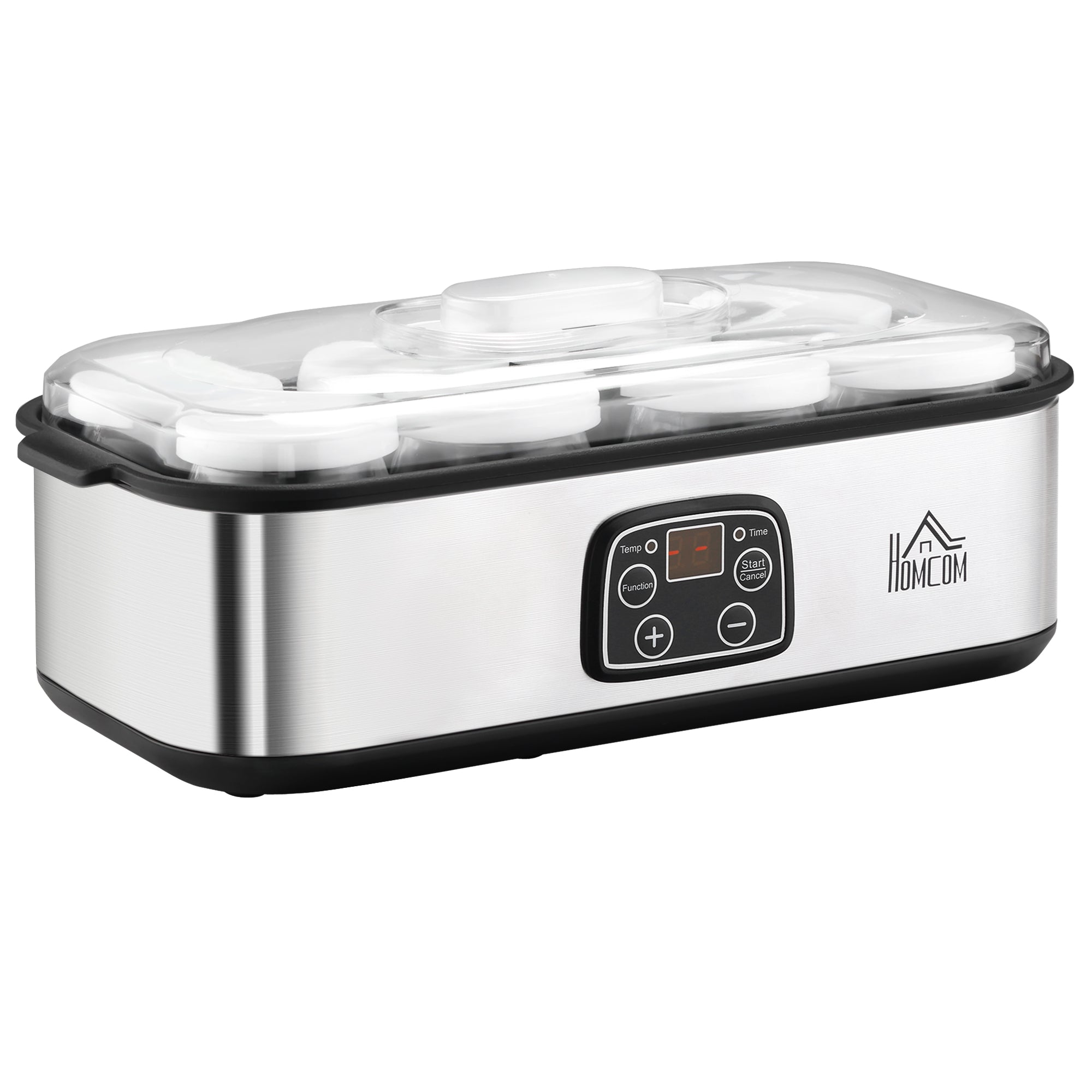 Electric Yogurt Maker with 8 Jars Included, Timer 1-48 Hours and Adjustable Temperature 20-50°C, 36x18.8x14cm, Silver - Borgè