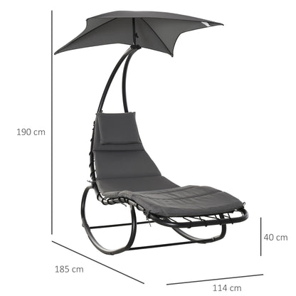 Outsunny rocking bed garden deck chairs for outdoor with padded seat and Grey roof 185x100x190cm