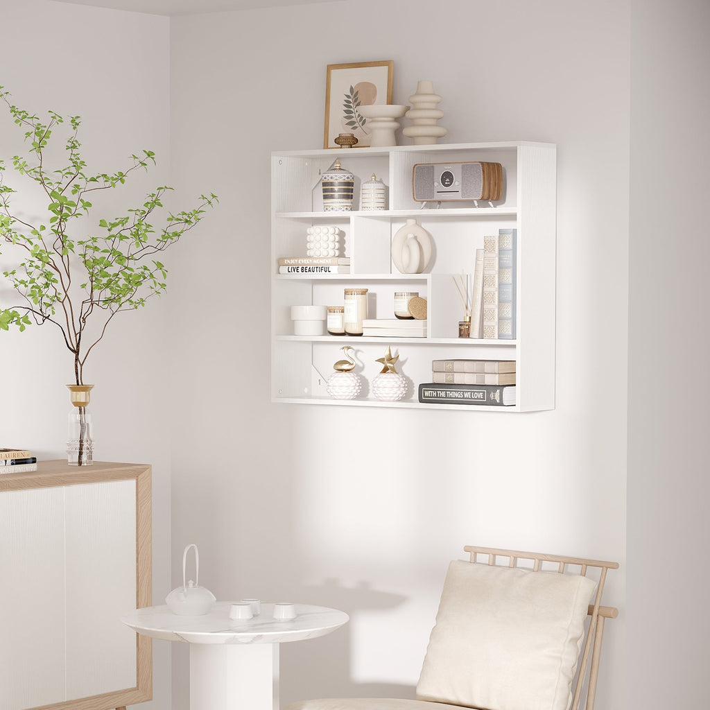 Homonda Modern Wooden Wall Library at 4 levels, 94x19.5x80cm, White - Borgè