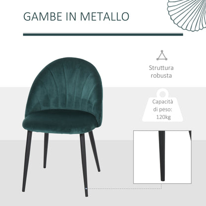 Set 2 Padded dining room chairs with Nordic and ergonomic design, kitchen chairs and living room in metal and green velvet, 52x54x79 cm - Borgè