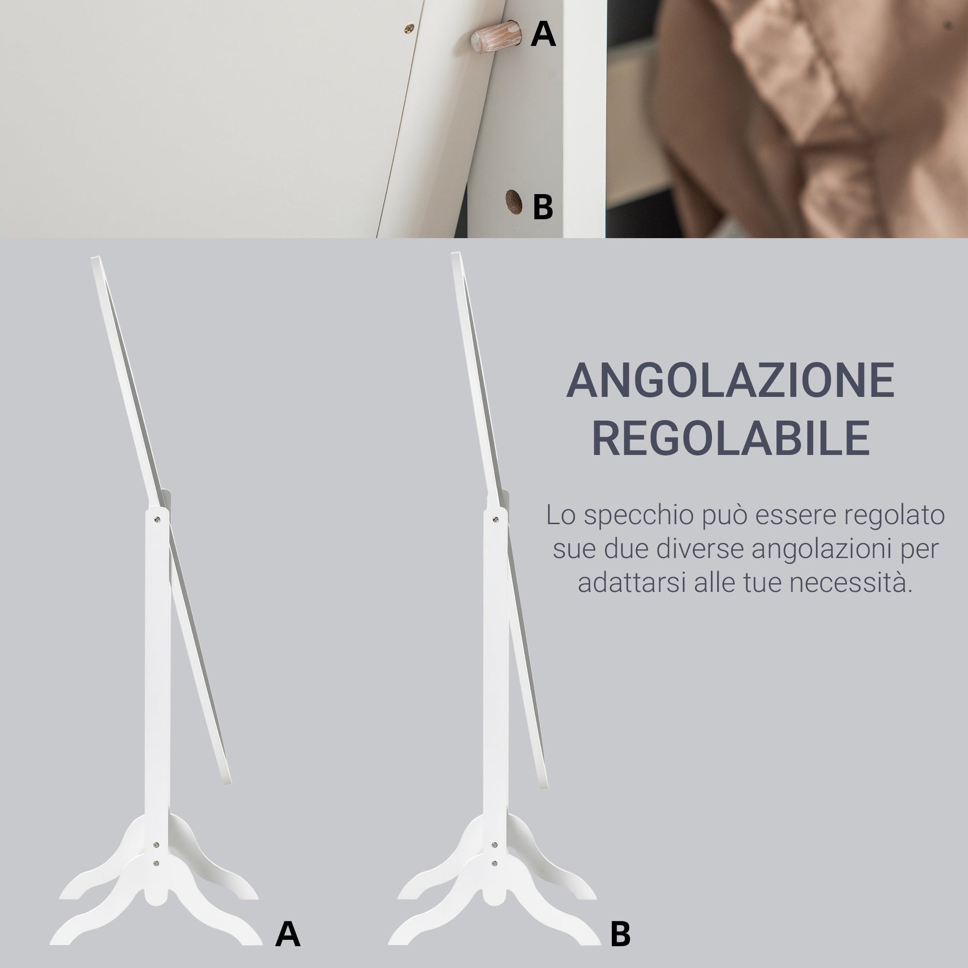 mirror from the ground to full figure with adjustable inclination, self -supporting mirror - white - Borgè