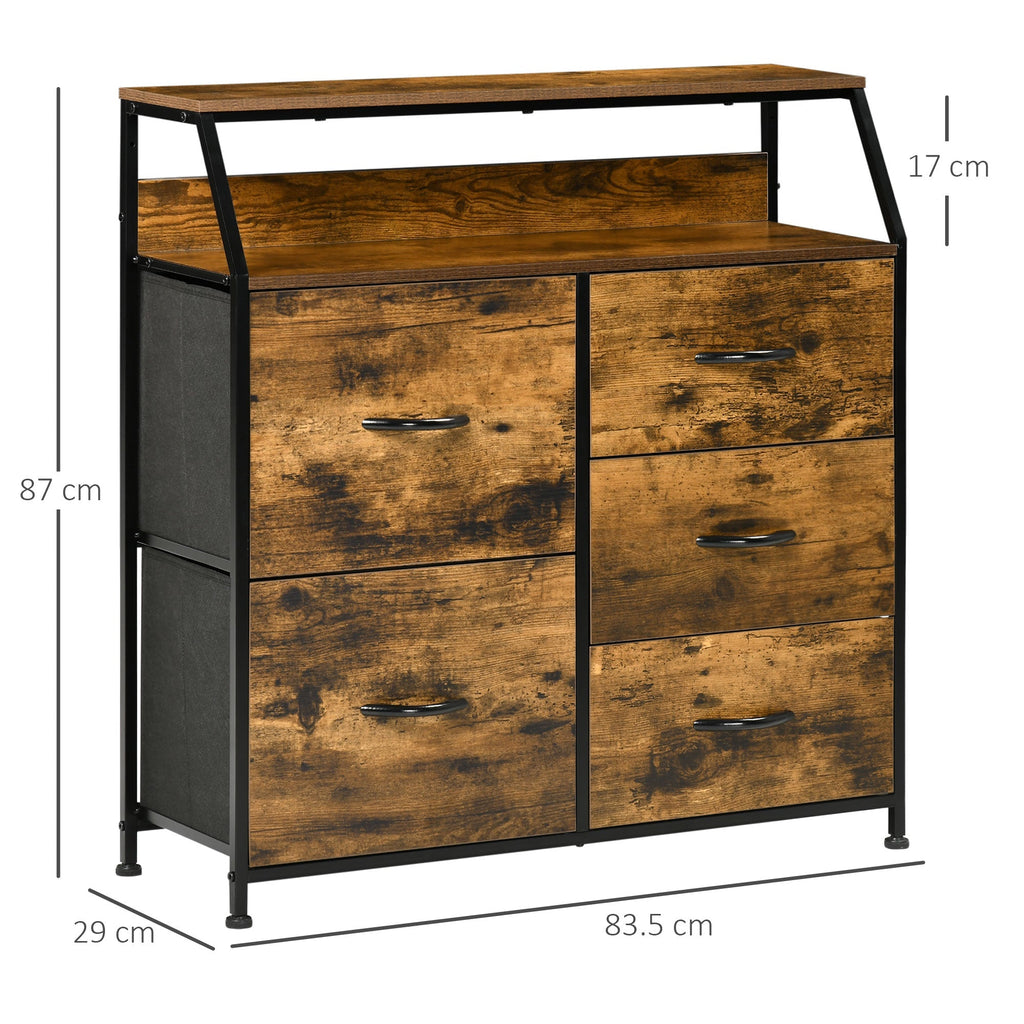 Mobile chest of drawers with 5 drawers in folding fabric industrial style, 83.5x29x87cm, brown - Borgè